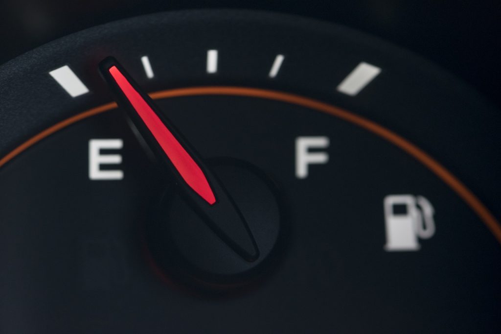 Closeup Of Fuel Gauge On Empty
